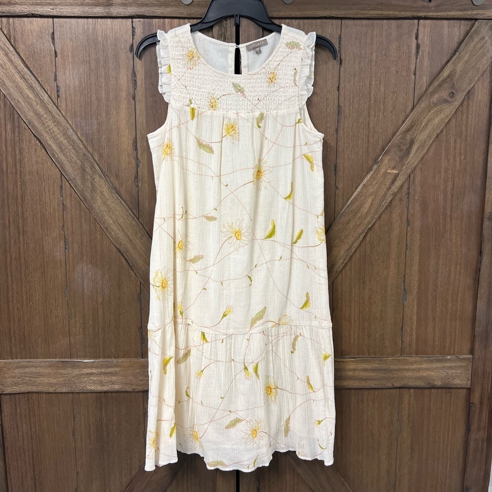 Lilla P Floral Summery Cotton Sleeveless Smocked Mini Dress Ivory Size Small - Picture 2 of 6